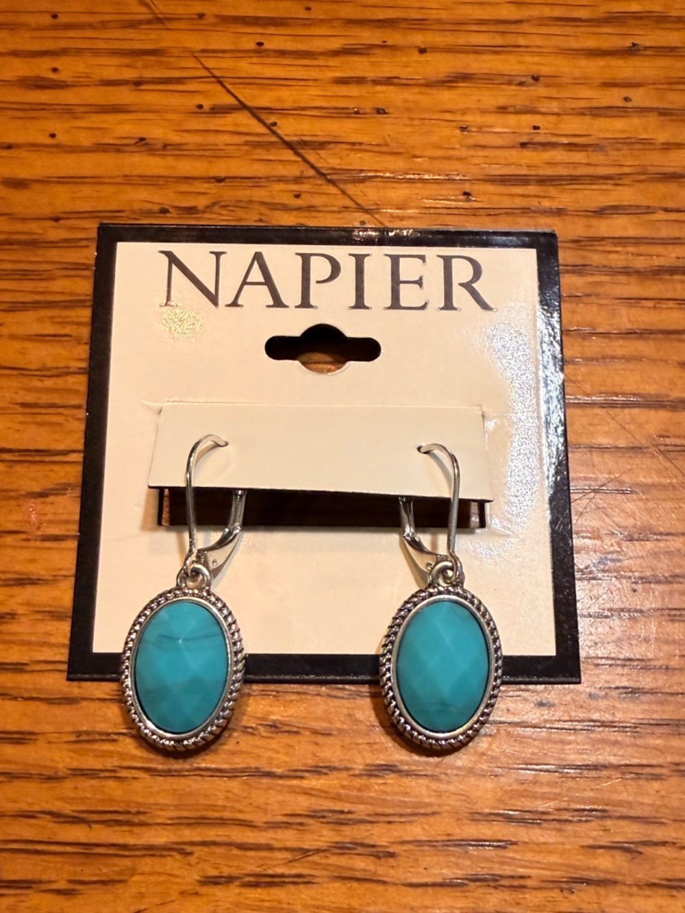 Napier Turquoise Oval Drop Earrings - Silver Tone